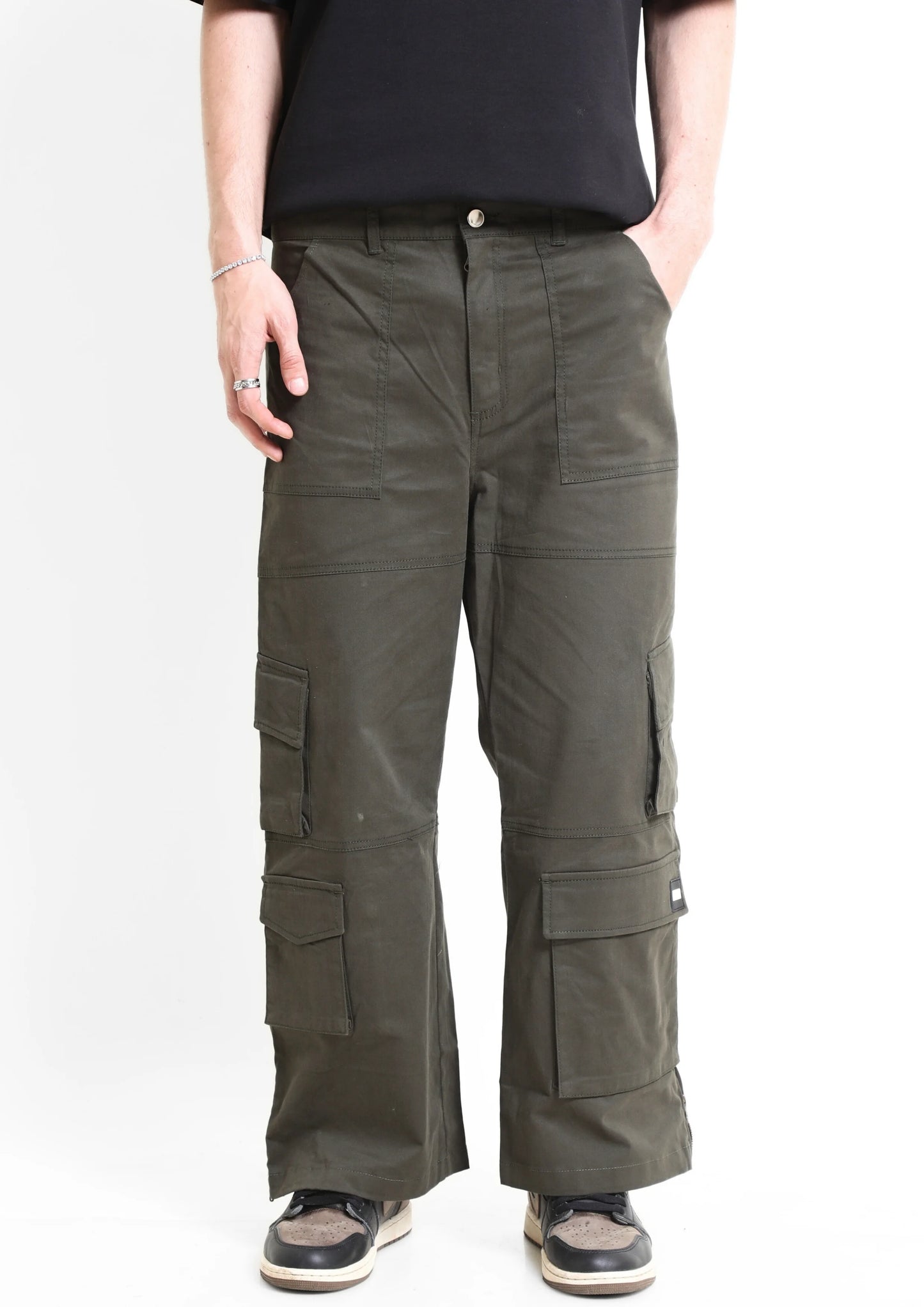 Green Wide Leg Zipper Cargos | Unisex