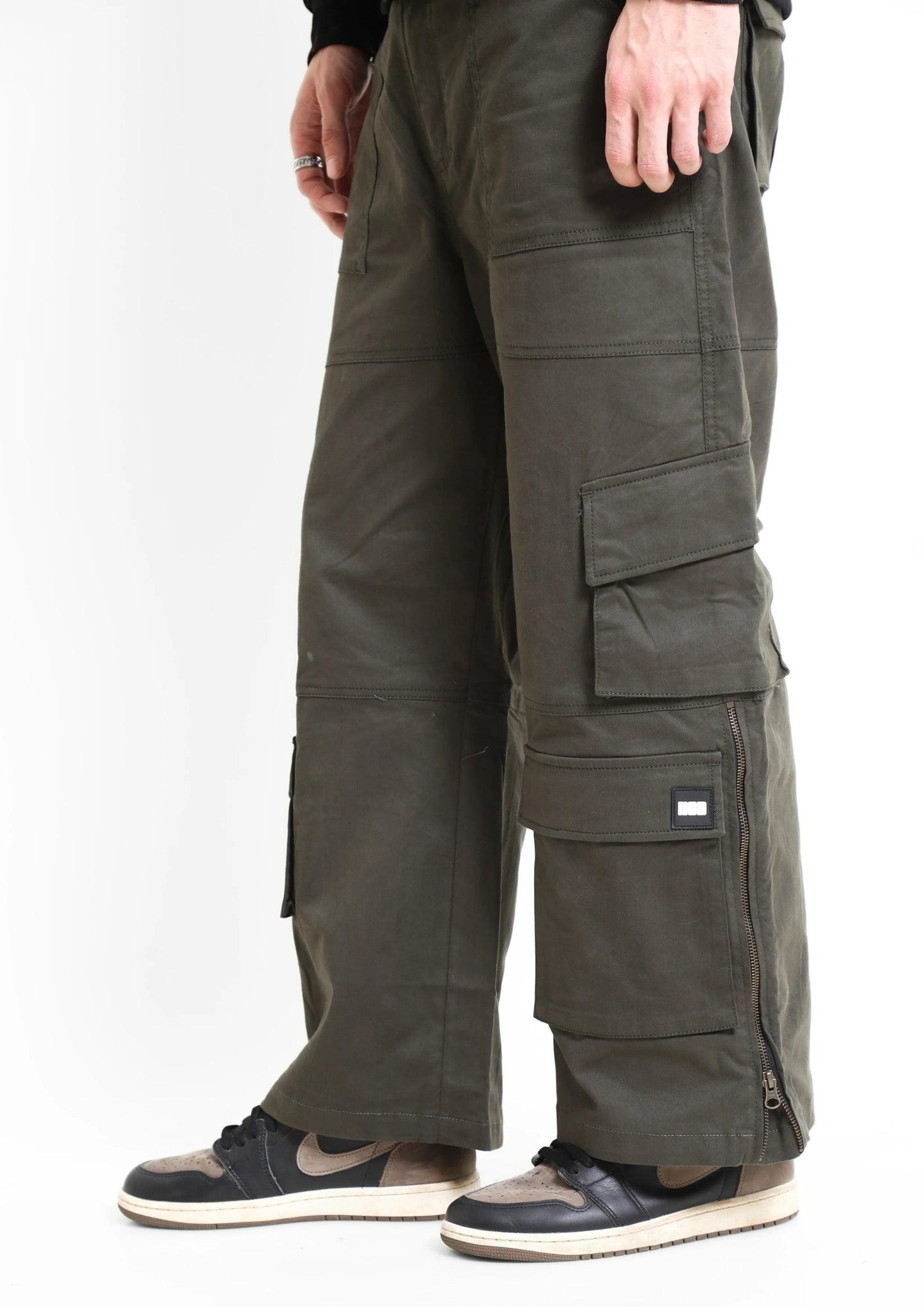 Green Wide Leg Zipper Cargos | Unisex