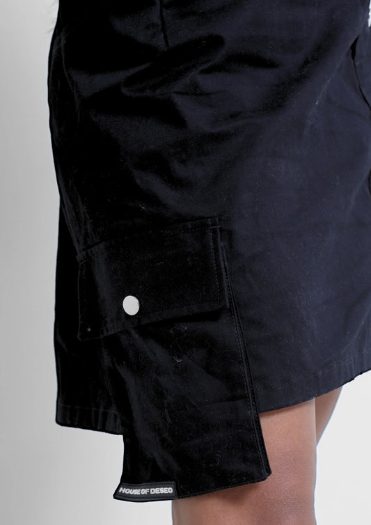 Black Abstract Cargo Skirt