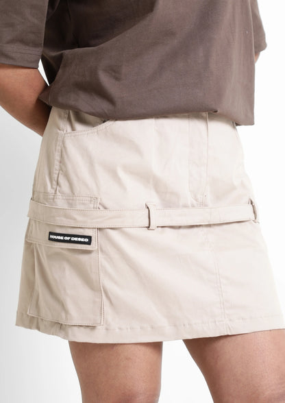 Beige Mini Cargo Skirt